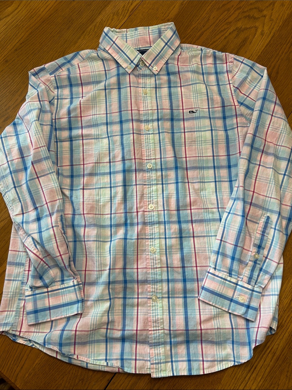 Vineyard Vines Pink & Blue Plaid Button-Down Shirt Slim Fit Whale Shirt Size L